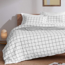 SLEEP ZONE Bedding Duvet Cover Sets Printed Grey Grid Pattern 120gsm Ultra Soft Zipper Closure Corner Ties, Grey Grid on White, King (104 x 90 inch | 2 Pillow Shams)