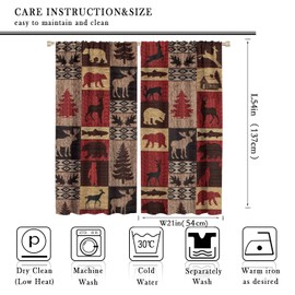 Kazynee Vintage Check Black Bear Rod Pocket Blackout Curtains for Bedroom - Rustic Country Farmhouse Cabin Elk Tree Plaid Window Drapes,Thermal Insulated Room Darkening Curtains 2 Panels 54L x 21W