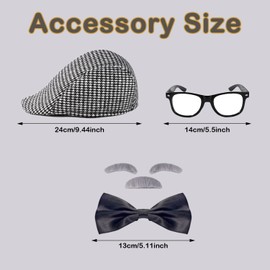 Old Man Costume Set for Kids, 6pcs Old Man Costume Accessories Old Man Costume Props with Hat Bow Tie Suspender Glasses Beard Eyebrows Pipe 100 Days of School Grandpa Costume for Kids Boys