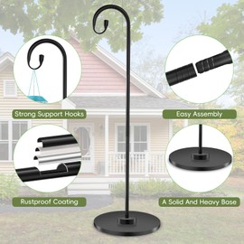 34-63" Adjustable Shepherd Hook Stand with Round Base Stand for Bird Feeders, Lanterns, Wind Chimes, Indoor and Outdoor Use on Patio, Yard or Porch