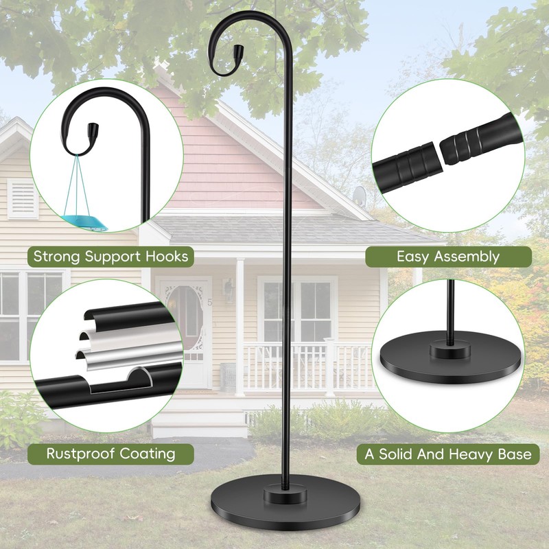 34-63" Adjustable Shepherd Hook Stand with Round Base Stand for