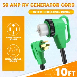 Kanayu 10 FT 50 Amp NEMA 14-50P to SS2-50R RV Generator Cord Extension Cord with 90 Degree Locking Grip Handle, RV Power Cable with Locking Connector, Heavy Duty STW Wire with Organizer