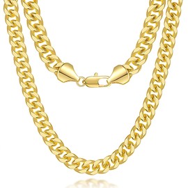 7MM Gold Necklace 14K Gold Chain Necklace Woman Mens Chain Necklaces Gold Cuban Link Chain for Men & Women Non Tarnish Gold Necklace Cuban Chain 16'' 18'' 20'' 22'' 24'' 26'' 30'' (Length 22 Inches)