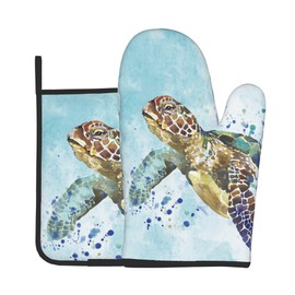 Sea Turtle Oven Mitts Pot Holders Set of 2, Kitchen Heat Resistant Hot Pads for Women Men Cooking BBQ Baking