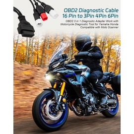 JUQAFY OBD2 Diagnostic Cable 16 Pin to 3 4 6 Pin, 3 in 1 Plug Adaptor Cable Motorcycle Diagnostic Tool Fit for Yamaha Motorcycle