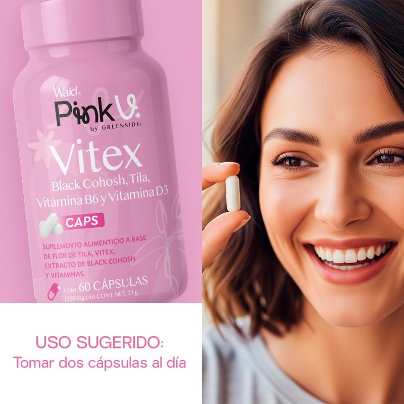 PinkV Suplemento de Vitex, Black Cohosh, Tila, Vitamina B6 y