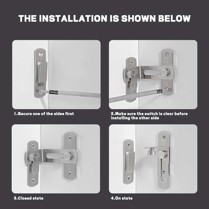 BangBoom 2 PCS 90 Degree Stainless Steel Barn Door Lock,