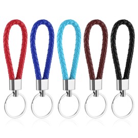 5 Pcs Braided Leather Keychain Colorful Key Fob Simple Car Keychain Ring Woven Strap Key Chain for Men and Women Key Ring Bracelet for Car Key Purse Bag