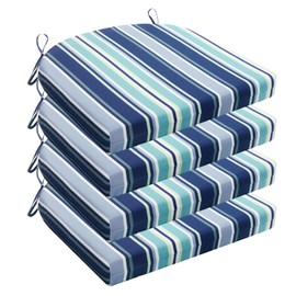Wellsin Outdoor Chair Cushions for Patio Furniture - Patio Chair Cushions Set of 4 - Water Resistant Round Corner Outdoor Seat Cushions 17"X16"X2", Stripe 02