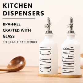 HOMCDALY Olive Oil Dispenser Bottle, Glass Oil Dispenser for Kitchen, White Oil and Vinegar Dispenser Set, Olive Oil Bottle for Kitchen, Oil Container, Oil Cruet| Set of 2 (11.8oz –P–White)