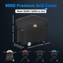 Zettum Grill Cover for Weber Q2000/3000 Series, Grill Cover for 7112 Grill Heavy Duty & Waterproof, PU Cover for Weber Q3200, 3000, 320, 300 and More (144 L x 57 W x 99 H cm)