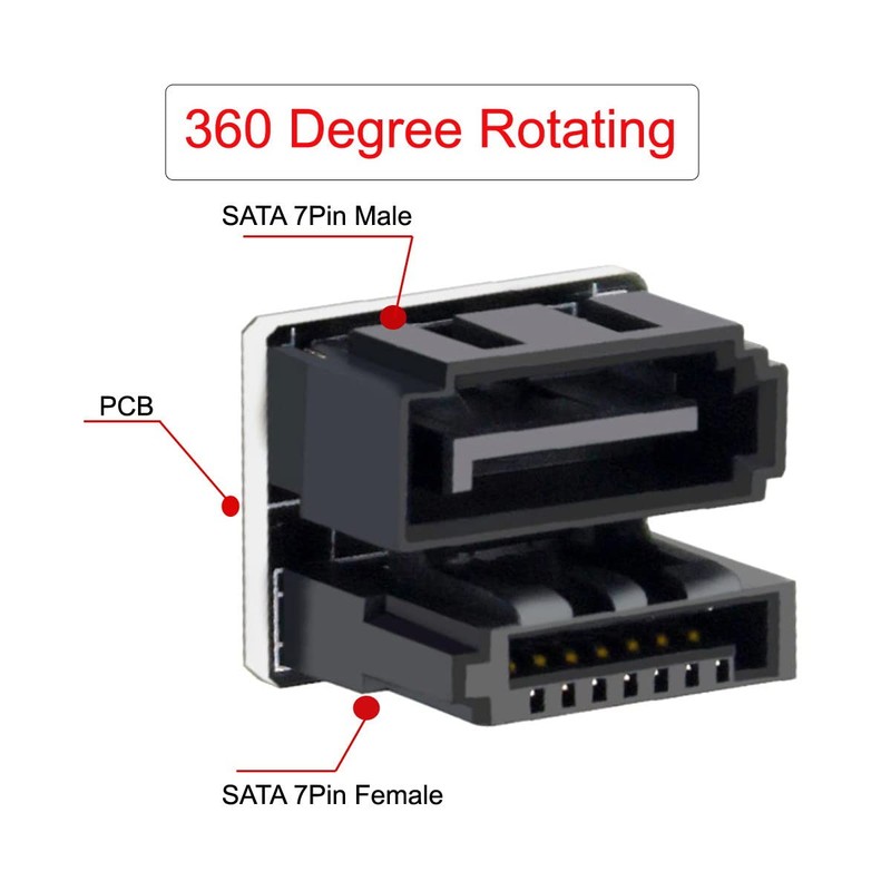 Cablecc Single SATA 7Pin Female to 360 Degree Angled 7Pin