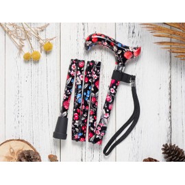 [コンボセット] Merry Sticks（メリースティックス）/ 折りたたみステッキ/つえぶくろ & ステッキクリップホルダー付き/杖/ワイルドベリー（ブラック）