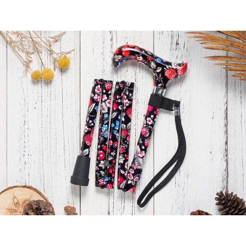 [コンボセット] Merry Sticks（メリースティックス）/ 折りたたみステッキ/つえぶくろ & ステッキクリップホルダー付き/杖/ワイルドベリー（ブラック）