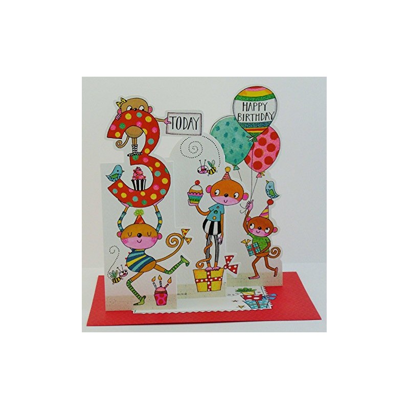 Rachel Ellen 3 Today Monkey Birthday Card