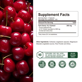 타트 체리 3000mg - 균형 잡힌 요산 수치 관절 건강 지원 10:1 추출물, 120정, 3개 Tart Cherry 3000mg - Balanced Uric Acid Levels Joint Health Support 10:1 Extract, 120 Capsules, Pack of 3