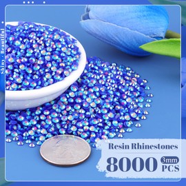 8000PCS 3mm Resin Jelly Rhinestones in Bulk (Dark Blue AB), Bedazzling Flatback Crystals Rhinestones for Crafting DIY Nail Decoration, Gems Diomand Charms for Tumbler Shoes Clothing Fabric