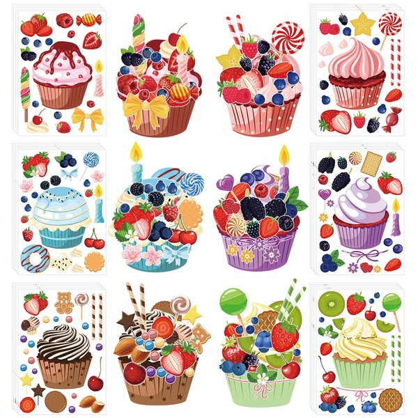 30 Sheets Cupcakes Stickers for Kids Treats and Sweets Sticker Make a Face Stickers DIY Make Your Own Ice Cream Dessert Stickers Mix and Match Classroom Birthday Party Favors