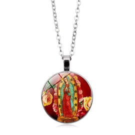 Our Lady of Guadalupe Necklace for Men and Women with Pendant, Virgin Mary Necklace for Men, CQHODFYA Jewellery Gift Idea, Religious Chain with 18 Inch Chain + 2 Inch Extension with Jewellery Box,
