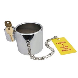 Mytee Products 5th Wheel King Pin Lock - Heavy Duty Chromed Solid Steel Anti Theft for RVs, Container, Trailers with Warning Tag & 2 Keys (1 - Pack)