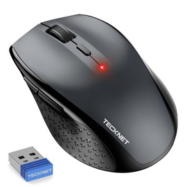 TECKNET Silent Maus Kabellose, 4800DPI 2.4GHz Leise Funkmaus mit Nano Empfänger, Side Control, Ohne Klickgeräusche, 6 Verstellbare DPI Level, Sechs Knöpfe Wireless Maus für Büro Zuhause, Schwarz