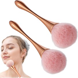 2 Pcs Einstellung Puderpinsel, große Puderpinsel Gesicht make-up pinsel, erröten Blusher pinsel, einzelne Puder Make-Up Pinsel für das tägliche Make-up, Rose Gold