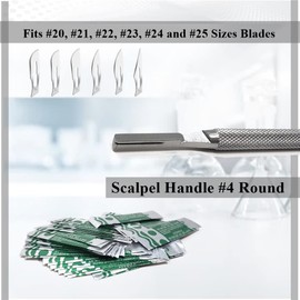 Scalpel Handle #4 Round Stainless Steel Knife, Blade Holder with Knurled Grip Fits Blades No 20-25 for Precise Cutting, Student Educational-Use Biology Labs, DIY Crafts, Model Making, Repairs + More