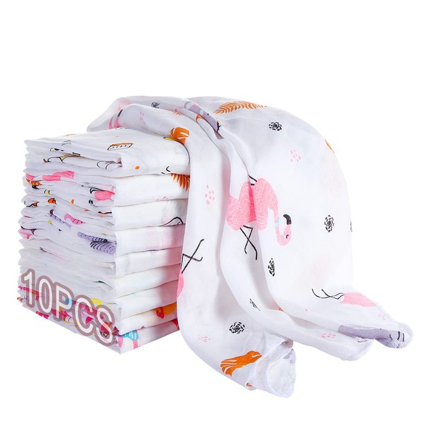 Baby Blanket, Large Muslin Cloths for Baby, Muslin, Squares, Travel, Swaddle Blanket 0-3 Months, Swaddles, Wrap, Baby Muslins Pack of 10 Unisex, 80x80 cm for Newborn Baby Essentials Gifts Girl Koo-dib