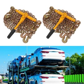 Chain Binder, Ratchet Tensioner Kit, Heavy Duty Load Binders with Chains Load Transport Binder Chain with Grappling Hook for Truck, Tie Down, Hauling, Towing (5/16''-3/8''*20FT (2 Pack, Yellow))