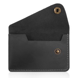 Yuanchu Business Card Case Flip Style, Cowhide Leather Card Holder, Vintage Credit Card Holder, Slim Credit Card Case, Flat Wallet, Business Name Card Holder, Wallet for Men and Women, black, 经ộ的