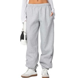 FACDIBY Women's Fleece Lined Sweatpants High Waist Drawstring Sweat Pants Baggy Athletic Pants with Pockets,Grey M