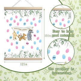 Winnie Gender Reveal Fingerprint Tree Canvas Hanging Paintings , Baby Shower Gender Reveal Decorations Fingerprint Gifts Ideas - Boy or Girl Games Party Supplies - Pooh Gender Reveal Party Decor