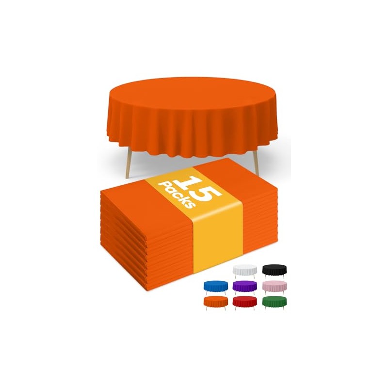 Niuara Orange Plastic Table Cloth - 15 Pack 84" Round