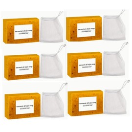 Lemon Turmeric & Kojic Acid Soap Bar, Summer Acne Face & Body Wash for Men & Women, Daily Skincare Cleanser Sets with Soap Saver Bags, Christmas Gift:_6 soap+6 soap bags