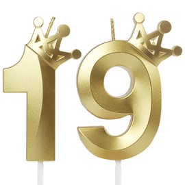Crown Birthday Candle 19 Gold, 19 Candles for Birthday Cakes,Number 19 Crown Candle,19th Birthday Candles Sparkle Decoration for Birthday Party Wedding Anniversary Celebration Supplies