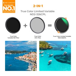 K&F Concept 43mm True Color Variable ND CPL Filter, 2-in-1 ND2- ND32 Polarizing Neutral Density Fader Polarizer Camera Lens Filter (Nano-X Series)