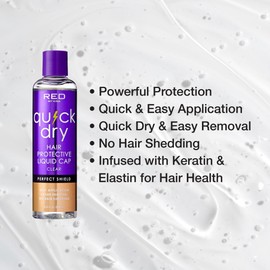 Red by Kiss Quick Dry Hair Protective Liquid Cap, Strong Lightweight Protection from Weaves Glue Damage, Fast Application, Quick Drying, & Easy Removal, Keratin & Tea Tree Enriched (Black, 8oz)