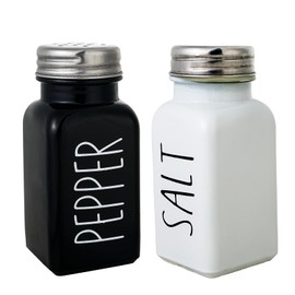 Salt and Pepper Shakers Set, Glass Bottom Salt Pepper Shaker with Stainless Steel Lid for Kitchen Gadgets Cooking Table, Camp,BBQ Spice Shaker Containers, BBQ Seasoning Jars (White and Black)