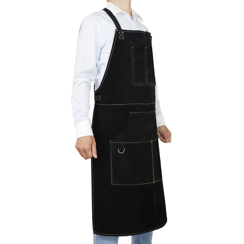 ANTAITHER Black Leather Welding Apron with 6 Pockets - Heavy