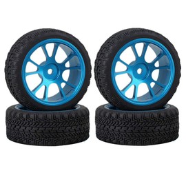 LAFEINA 4PCS 1/10 RC Tire & Wheel Set, Rubber Tyres Aluminium Alloy Wheels Rims for 1/10 RC On Road Drift Racing Car HSP HPI Tamiya (Blue)