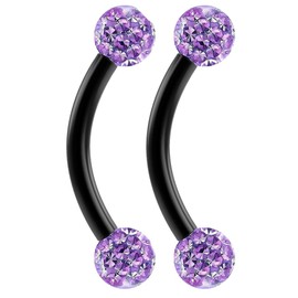 2pc 16g 1.2mm Black Curved J-Curve Barbell 8mm Crystal Ring Cartilage Bar Rook Daith Eyebrow Helix Ferido Violet