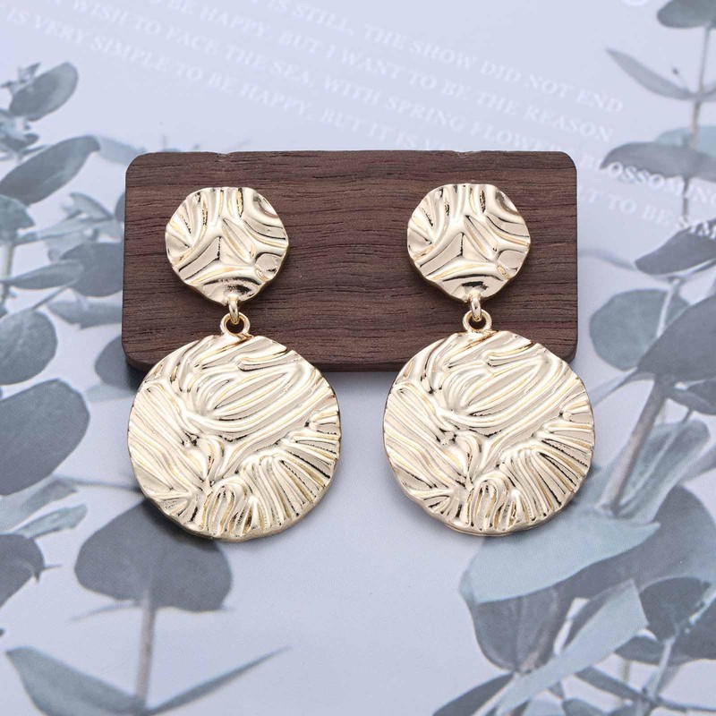 Enautoabs Bohemian Large Gold Hammered Disc Coin Dangle Earrings Round