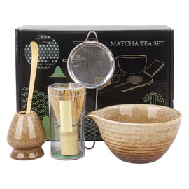 5Pcs Matcha Tea Set with Whisk and Bowl, Ceramic Matcha Bowl Matcha Whisk Holder Matcha Kit for Ceremony