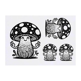 4 x 'Meditating Toadstool' Temporary Tattoos - Water Resistant, Skin-Safe, Non-Toxic Transfers, Mixed Sizes (TO00075838)