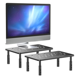 2 Packs Monitor Stand Riser,Height Adjustable Ergonomic Desktop Stand Riser with Vented Metal Platform for Computer, Laptop, iMac, PC, Printer (Black)
