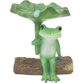 Daikai Copeau Frog Taking Shelter from Rain on Lotus Leaf, 1.9 x 1.7 x 2.3 inches (4.8 x 4.2 x 5.8 cm) 73950
