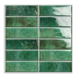 10 Sheet Peel and Stick Subway Kitchen Backsplash Tiles,3D Rectangle Waterproof Self-Adhesive Wall Tile Stick on Backsplash for Kitchen,Bathroom and Fireplace(Green,12"×12")