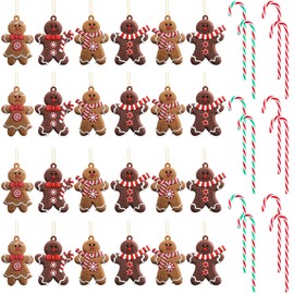 36 Pieces Christmas Tree Hanging Ornaments Christmas Gingerbread Man Ornaments Christmas Candy Canes Ornaments Christmas Tree Decoration for Christmas Tree Home and Xmas Holiday Party Decor