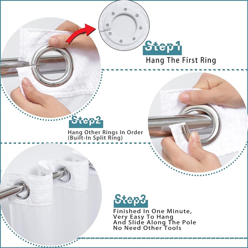 White Split Shower Curtain for Bath Transfer Benches, Polyester Fabric