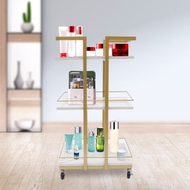 PIAOCAIYIN Esthetician Cart, Utility Salon Trolley, Gold Beauty Cart, Salon Trolley Cart with Wheels, Heavy-Duty Pedicure Cart, Portable Rolling Cart for Storing Cosmetics, Snacks, Toys, Books